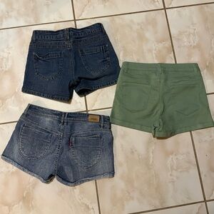 Levi's Women's Blue and Green Jean Shorts Trio